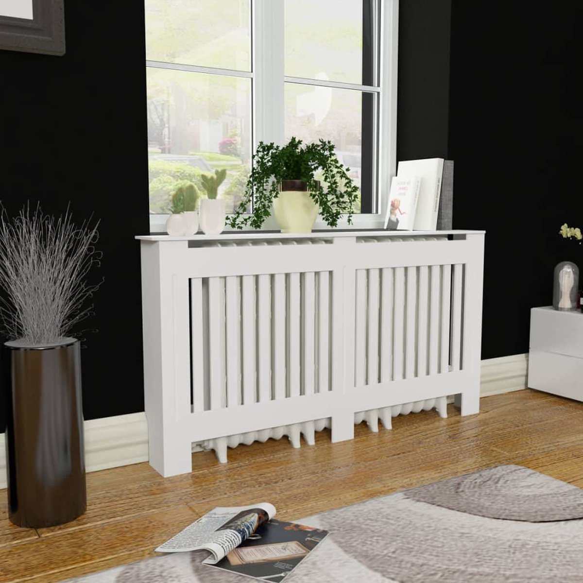 Radiatorbekleding met honingraatmotief wit, 152x19x82 cm, vervaardigd van gelakt MDF - ecd germany