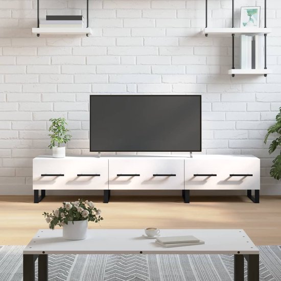 The Living Store Televisiekast TV-meubel - 150 x 36 x 30 cm - wit - bewerkt hout en ijzer