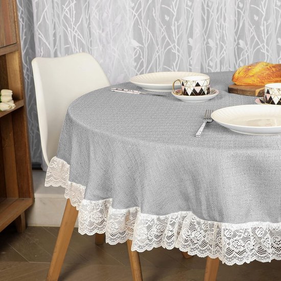 Yeahshion Tafelkleed, rond, vlekbestendig, blauwe bloem, diameter 180 cm, waterdicht tafelkleed van polyester, voor tafel, eetkamer, restaurant (blauwe bloem, diameter 180 cm