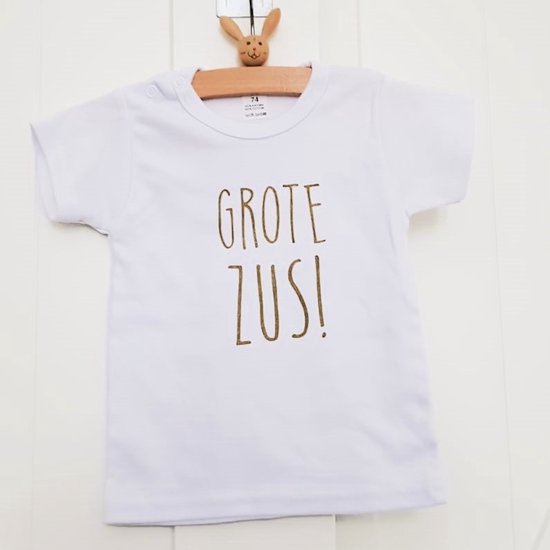 Shirt grote zus | korte mouw | wit | maat 86 zwangerschap aankondiging bekendmaking Baby big sis sister