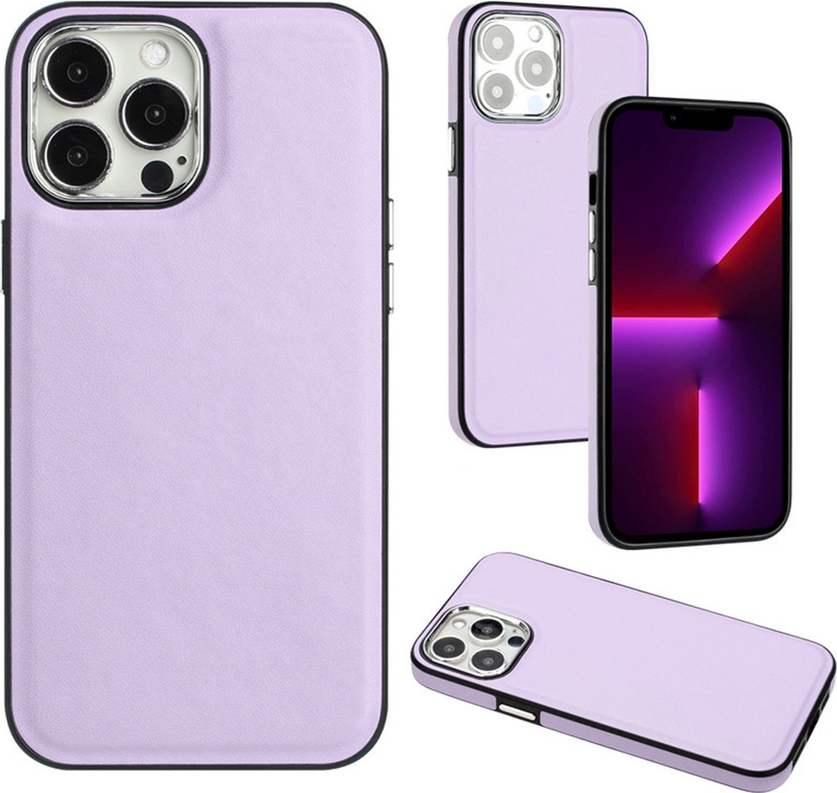 iPhone 14 Hoesje - Lila - Luxe Leren Back Case Cover - Shock Proof - Provium