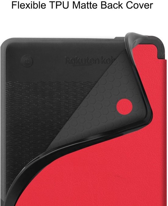 E-Reader Hoes Geschikt voor Kobo Clara 2E - Book Case met Sleep/Wake Functie - Kunstlederen Beschermhoes - Rood van CaseGoods — afbeelding 4
