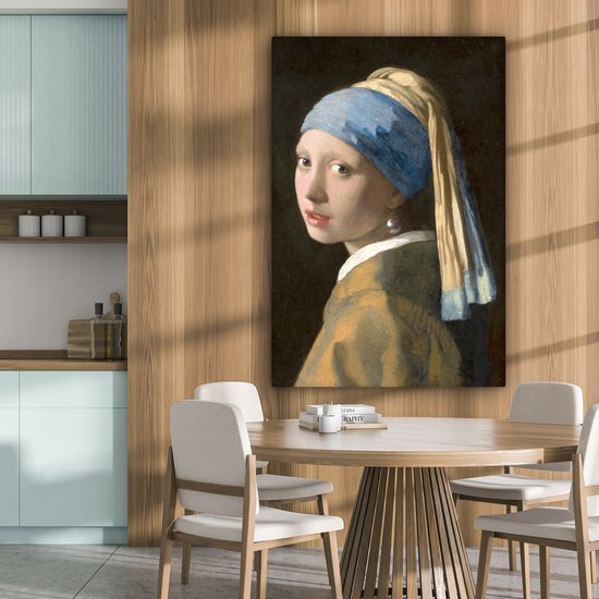 Peinture sur toile Fille à la perle - Peinture de Johannes Vermeer - 80x120 cm - Décoration murale