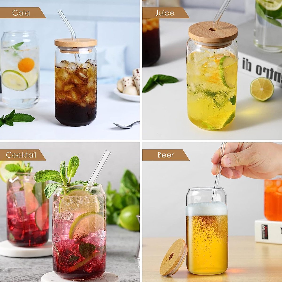 thumbnail: WOPPLXY Set 3x Glazen Met Deksel En Rietje 550ml - IJskoffie Smoothies Cocktails Drinkglazen