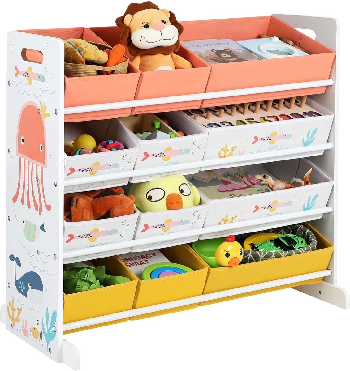 Rootz Toys Organizer - Speelgoedkast - Kinderkamerkast - Opbergkast - Kinderkamer - Voor Kinderen - 12 Dozen - Stof - Wit
