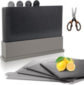 Snijplankenset met Standaard, 4-Delige Cutting Board Set, BPA-vrij, Vaatwasmachinebestendig Snijplank, Index Snijplanken voor Vis, Vlees, Groenten, Fruit, Verzenden 1 Multifunctionele Schaar