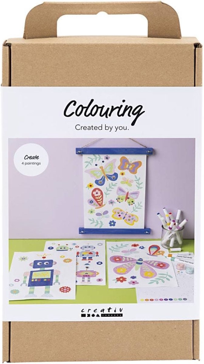 Creativ Company schilderen op nummer hobbyset vlinder en robot markers.