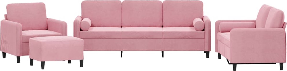 vidaXL - 4-delige - Loungeset - met - kussens - fluweel - roze