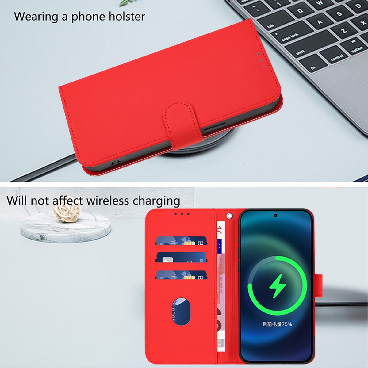 Mobigear Telefoonhoesje geschikt voor Apple iPhone 16 Plus Hoesje | Mobigear Urban Wallet Bookcase Portemonnee | Pasjeshouder voor 3 Pasjes | Telefoonhoesje voor Pinpas / OV Kaart / Rijbewijs - Rood
