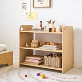 Petite Amélie Montessori speelgoedkast «Ellipse» – naturel – open ontwerp met drie planken – kindvriendelijk design met afgeronde hoeken