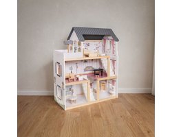 Product: Houten Poppenhuis met Meubels - Dollhouse van Hout - Kinderspeelgoed voor Jongens en Meisjes - 79 Onderdelen en Accessoires - 70 cm, van het merk 