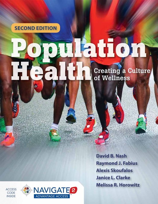 Couverture de livre : Un groupe de coureurs en chemises et chaussures aux couleurs vives court sur une route mouillée. Le titre "Population Health" est centré.