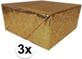 3x Inpakpapier/cadeaupapier Goud Metallic klassiek design 150 x 70 cm per rol - kadopapier / cadeaupapier