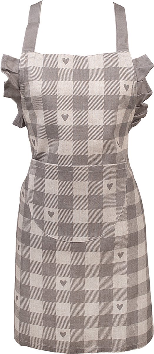 Clayre & Eef Kind Keukenschort 48x56 cm Grijs Beige Katoen Hartjes