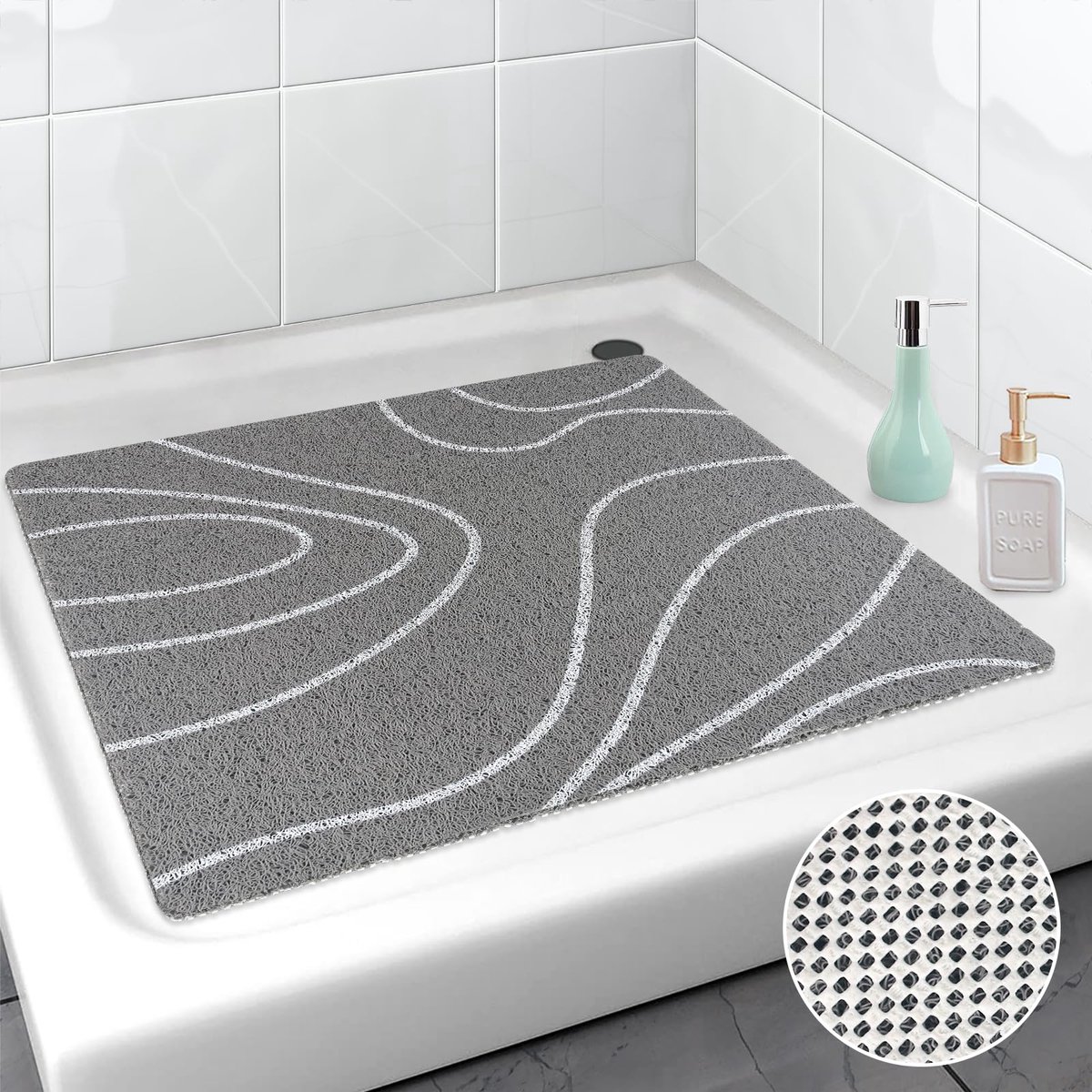 La'Moussawi ® Comfortabele Antislip Douchemat voor Veiligheid en Massage, 60 x 60 cm, Grijs