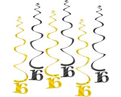 Q2Party - 16 Jaar Swirl - Slinger - Leeftijd - Versiering - Verjaardag - decoratie - Feest - Hangdecoratie - Goud/Zwart – 6 stuks