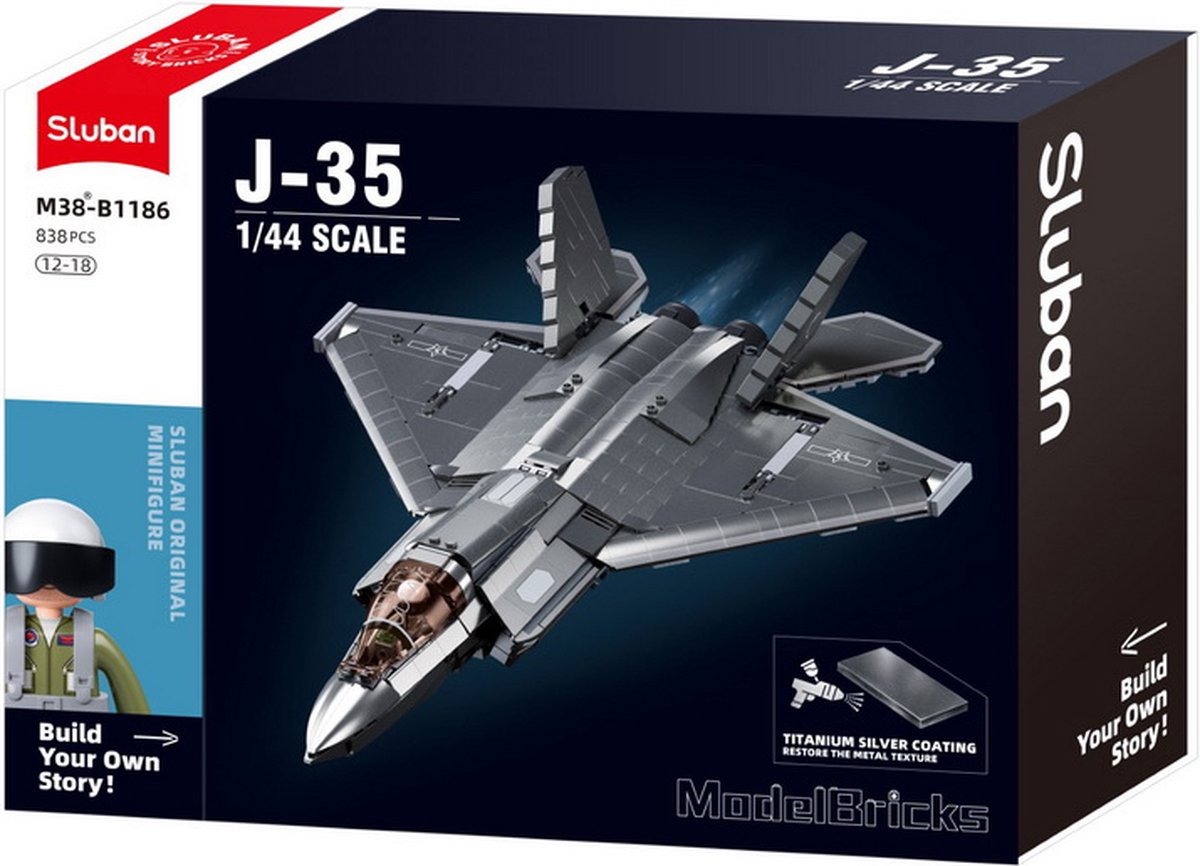 Sluban J‑35 Stealth Aircraft bouwspeelgoed kinderen vanaf 12 jaar - Constructiespeelgoed modelbouw - bouwdoos met 812 bouwstenen - M38-B1186 — afbeelding 2