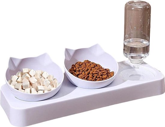3-in-1 Kattenvoerbak – Roestvrij Staal – 15° Helling – Met 500 Ml Waterdispenser – Voor Katten En Kleine Honden – Afneembaar – Vaatwasserbestendig 2 miniatura