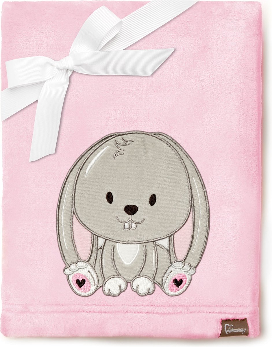 Be Mammy Babydeken - Dekbed - Kinderdeken - Wiegdeken - Dekentje Baby - 76 x 102 cm - Poeder roze - konijn - BE-BE20-168-BBL
