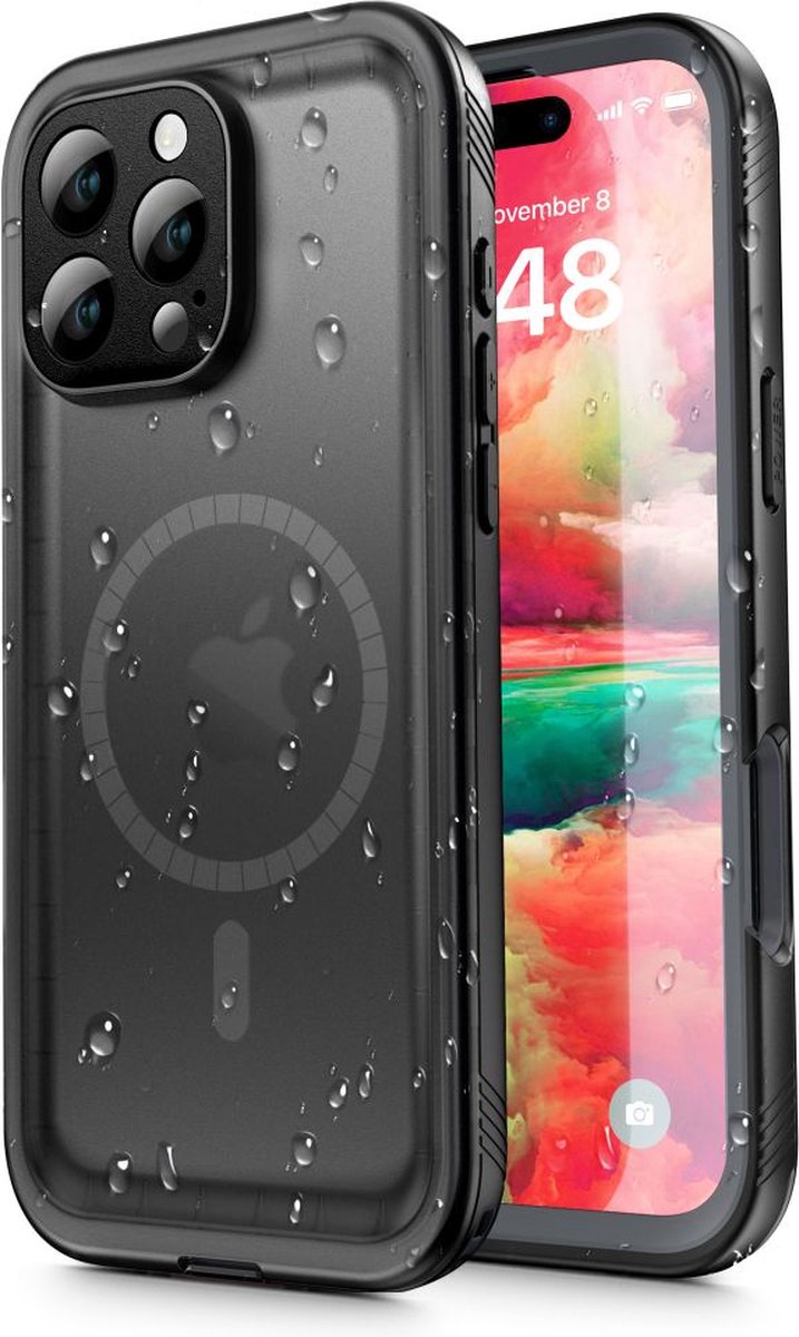 Hoesje geschikt voor Apple iPhone 16 Pro - Shellbox Waterproof IP68 waterdichte 360 Case - Geschikt voor MagSafe - Zwart