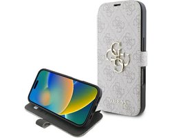 Guess 4G Big Metal Logo Book Wallet Case hoesje voor Apple iPhone 16 - Roze