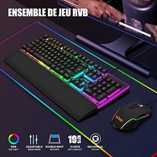 RedThunder K10 Clavier de jeu filaire et souris,Disposition britannique