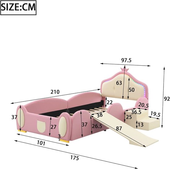 Kinderbed Marli - 90 x 200 cm - Roze - Incl. lades