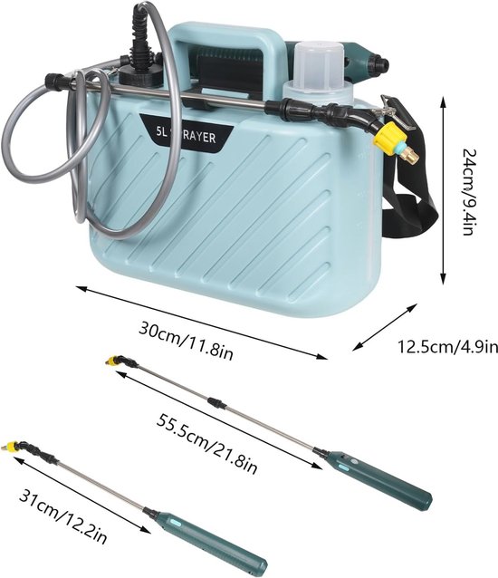 Elektrische Drukspuit 5 Liter - Baterij Aangedreven Tuinsproeier met Verstelbare Sproeistang en USB Oplaadpoort — afbeelding 3