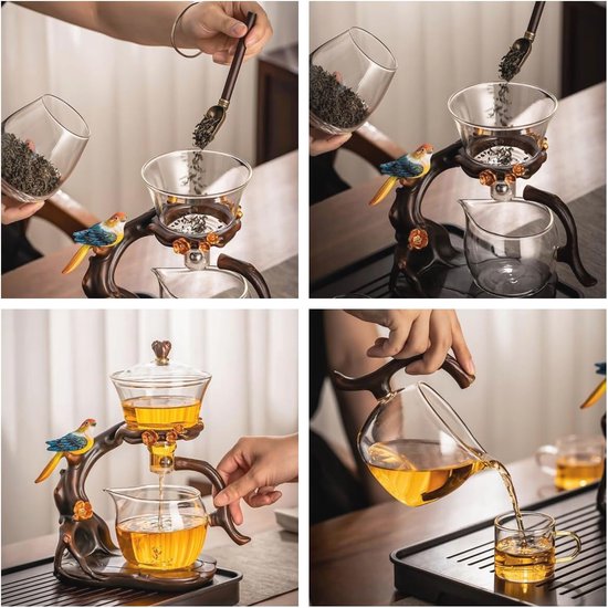 RORA Lazy Kungfu Theeservies van glas, magnetisch, theepot met draaideksel, halfautomatisch (oranje