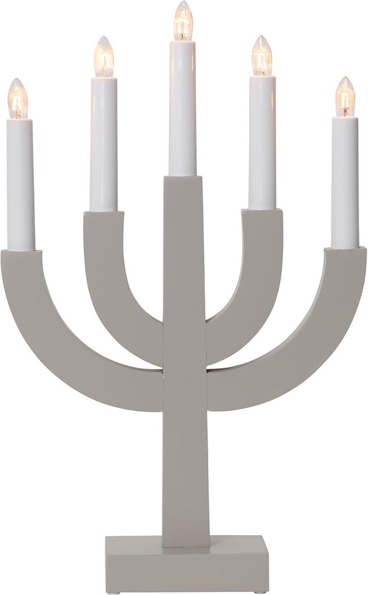 Kandelaar 'Selma' van gelakt grenenhout, grijsbeige, 5-lichts, E10-lamp, H 40 cm