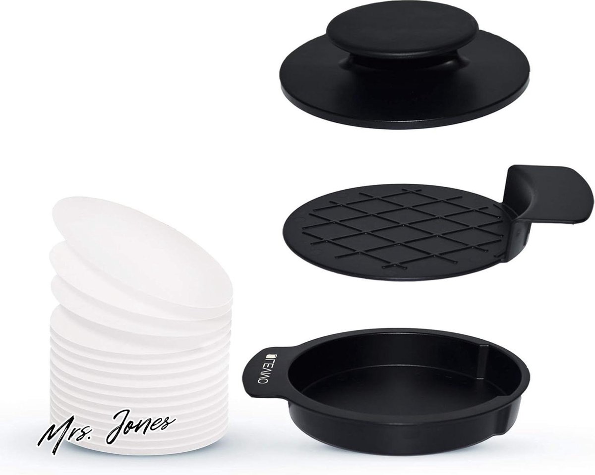Mrs. Jones Burger Press - Maak je eigen heerlijke hamburgerpasteitjes - Eenvoudig schoon te maken - Hamburgerpers zwart .