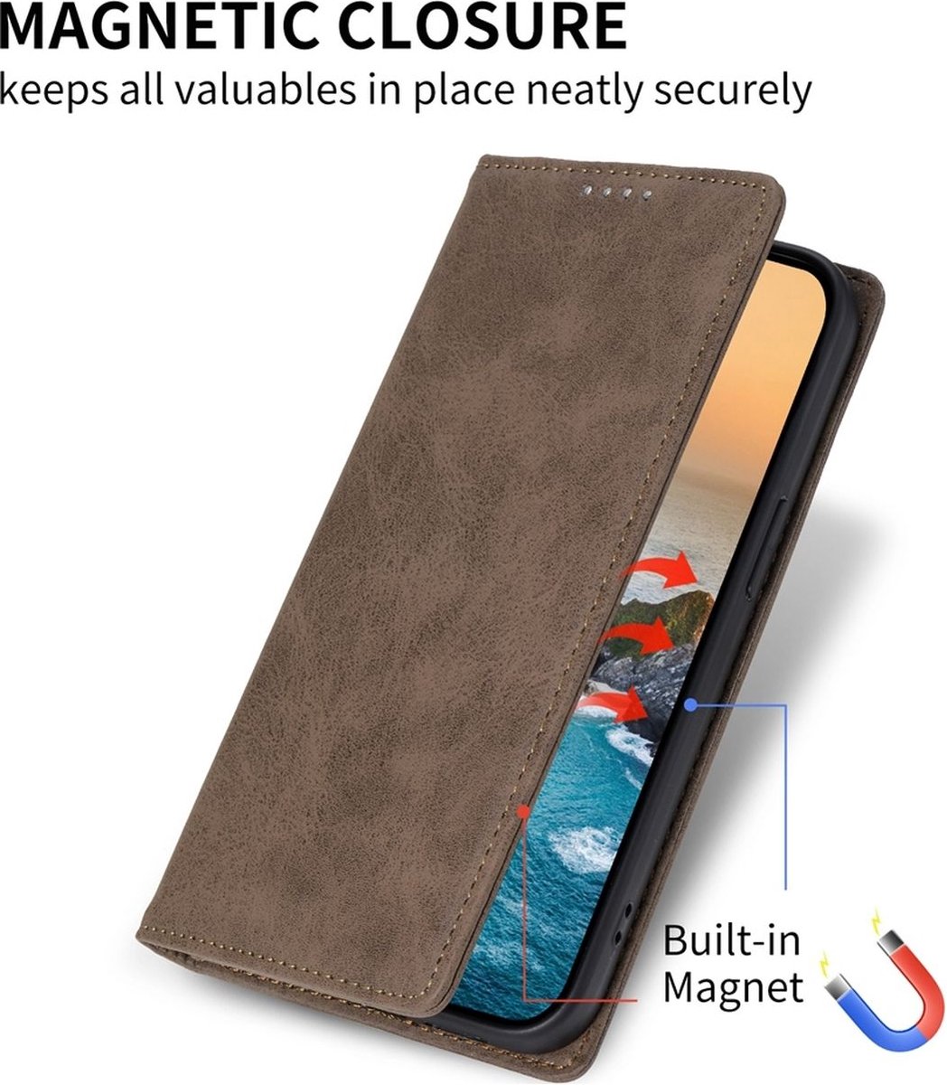 Mobigear Telefoonhoesje geschikt voor Xiaomi 14T Hoesje | Mobigear Wallet Bookcase Portemonnee | Pasjeshouder voor 1 Pasje | Telefoonhoesje voor Pinpas / OV Kaart / Rijbewijs - Bruin