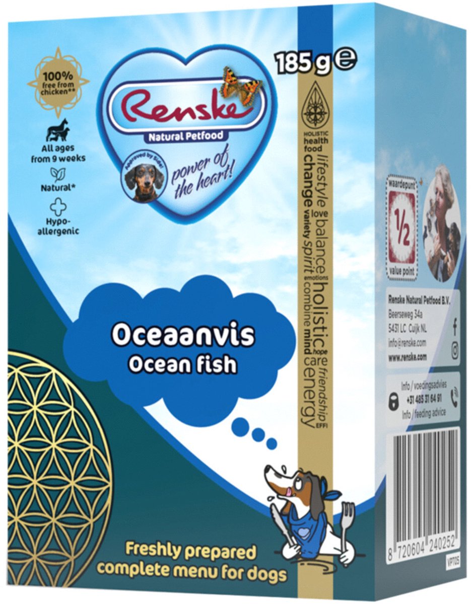 Renske vers bereid oceaanvis hypoallergeen natvoer hond (tetrapak) 12 x 185 g