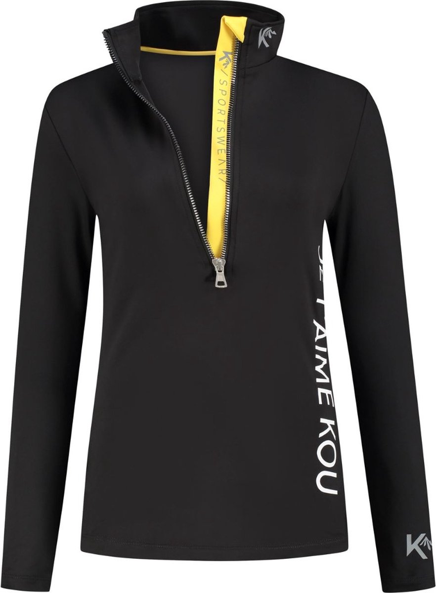 KOU Sportswear Skipully Dames - Je T'aime Kou - Zwart / Geel - Midlayer Shirt Wintersport - Maat L