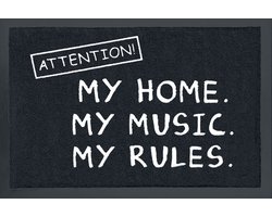 Uitspraken Attention! My Home. My Music. My Rules. Unisex Deurmat - zwart - Standard