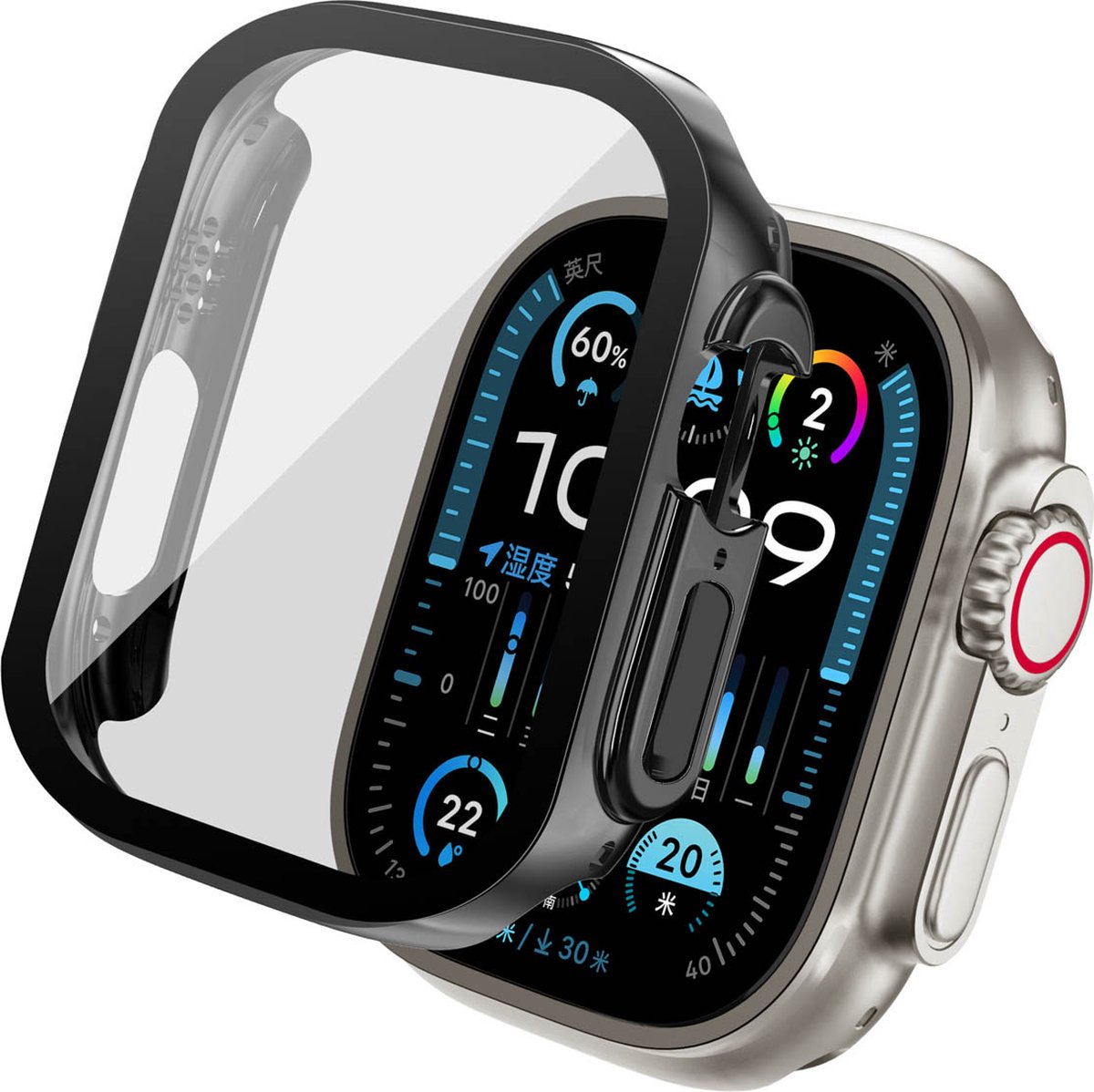 iMoshion Screen Protector Geschikt voor Apple Watch Ultra / Ultra 2 - 49 mm - iMoshion Full Cover Hard Case / Hoesje - Zwart