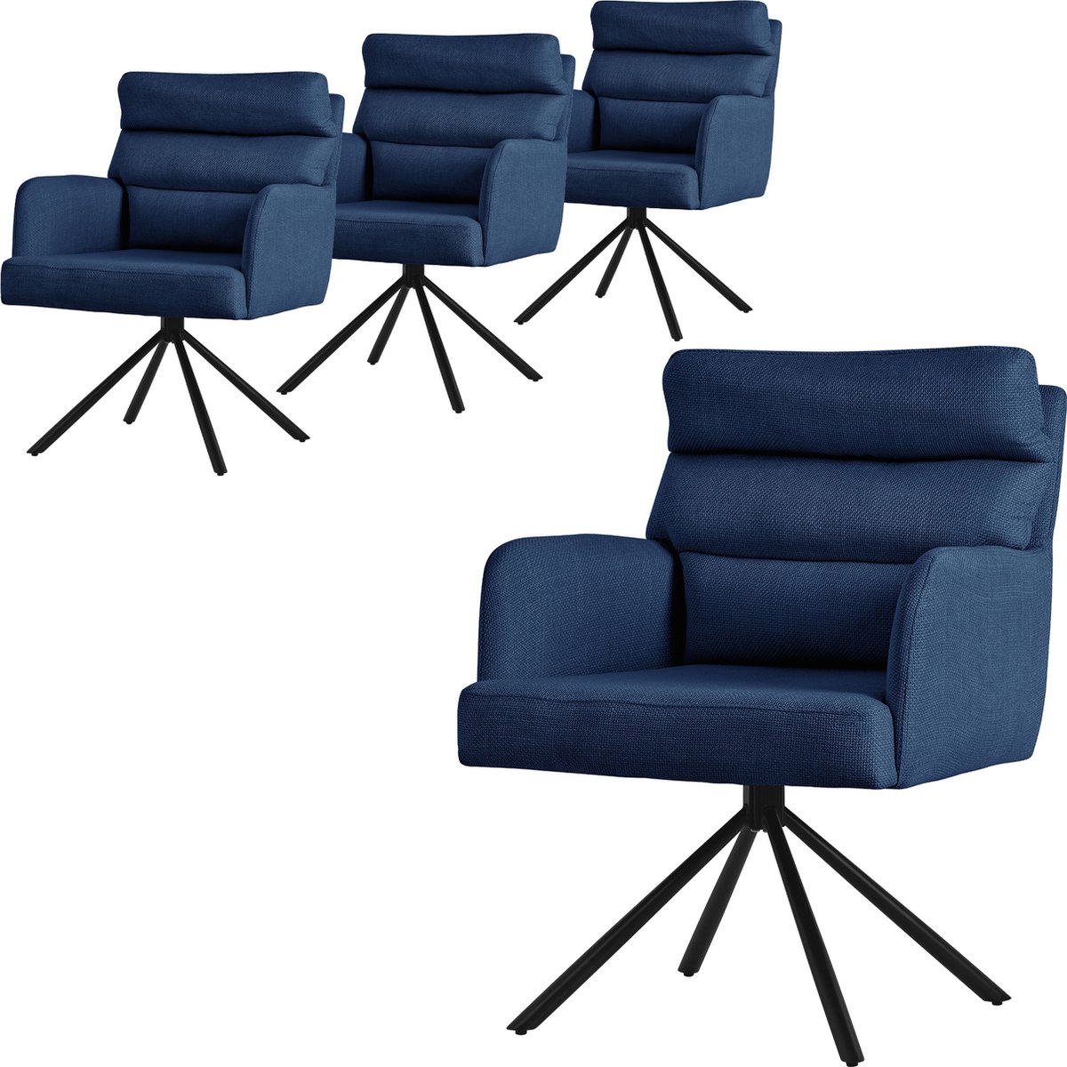 ml-design draaibare eetkamerstoelen set van 4 donkerblauw woonkamer stoelen met arm en rugleuning gestoffeerde stoelen met polyester bekleding en rugkussens keukenstoelen met metalen poten