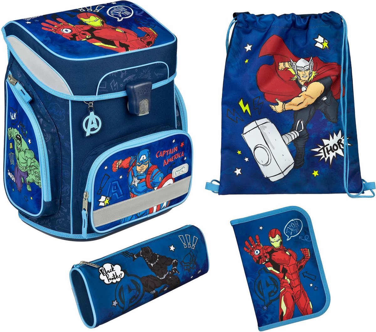 Scooli Schooltas EasyFit Schulranzen-Set 5-delig Avengers Donkerblauw