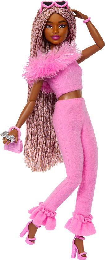 Barbie Deluxe Stijl - Zachtroze set met namaakbont - Barbiepop
