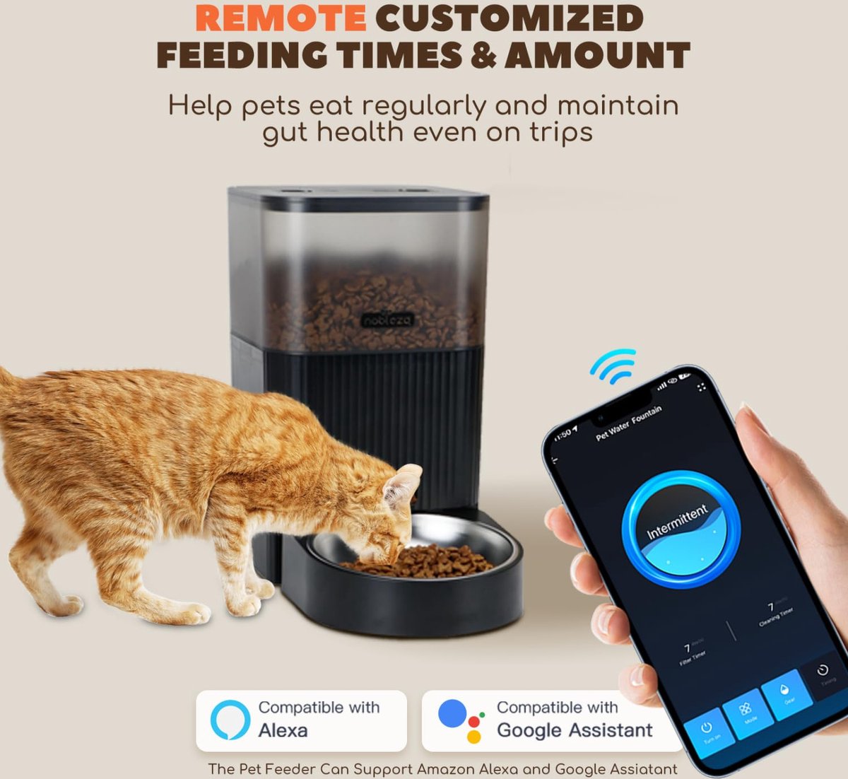 Afbeelding 3 van Nobleza Automatische Voerbak - Voerautomaat met App - voor Kat en Hond - 4,2 L - Zwart