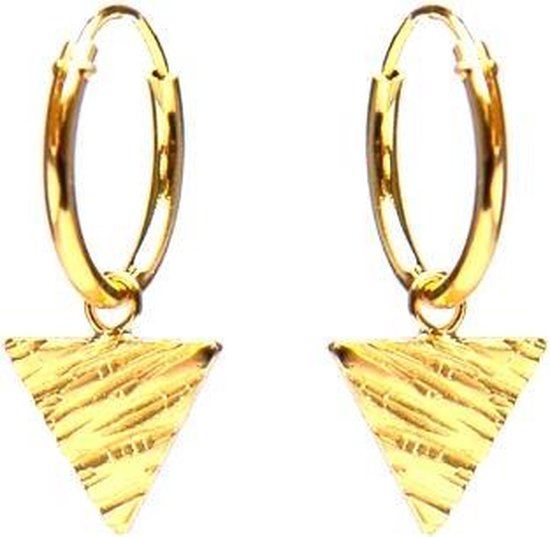 Karma 925 Sterling Zilveren Hoops Symbols Goudkleurige Triangle Woodprint Oorknoppen  - Goud