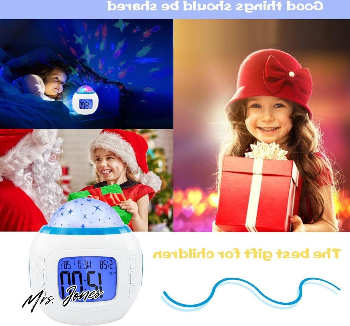 Mrs. Jones Wekker nachtlampje muziek licht projector sterrenhemel projectie verjaardagscadeaus jongens meisjes 7 soorten datum tijdweergave kerstcadeaus. .