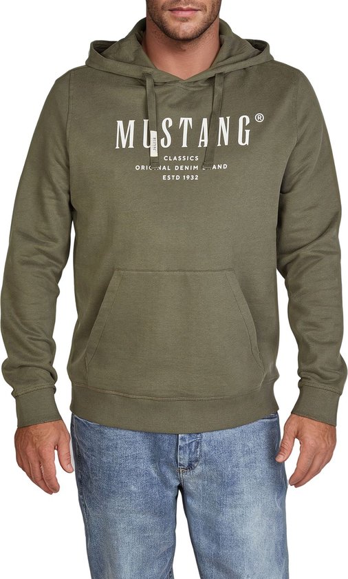 Mustang Pull à capuche imprimé pour hommes Bennet coupe régulière Olive S Adultes avec capuche