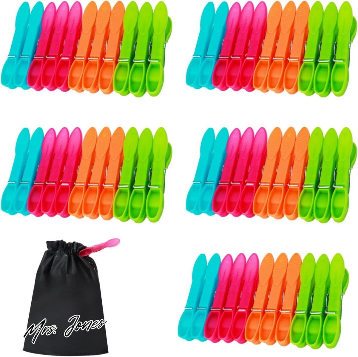 Mrs. Jones Wasknijpers 60 stuks zonder print - stabiele buitenringveer - extra sterk antislip - wasknijpers voor waslijn of wasrek. .