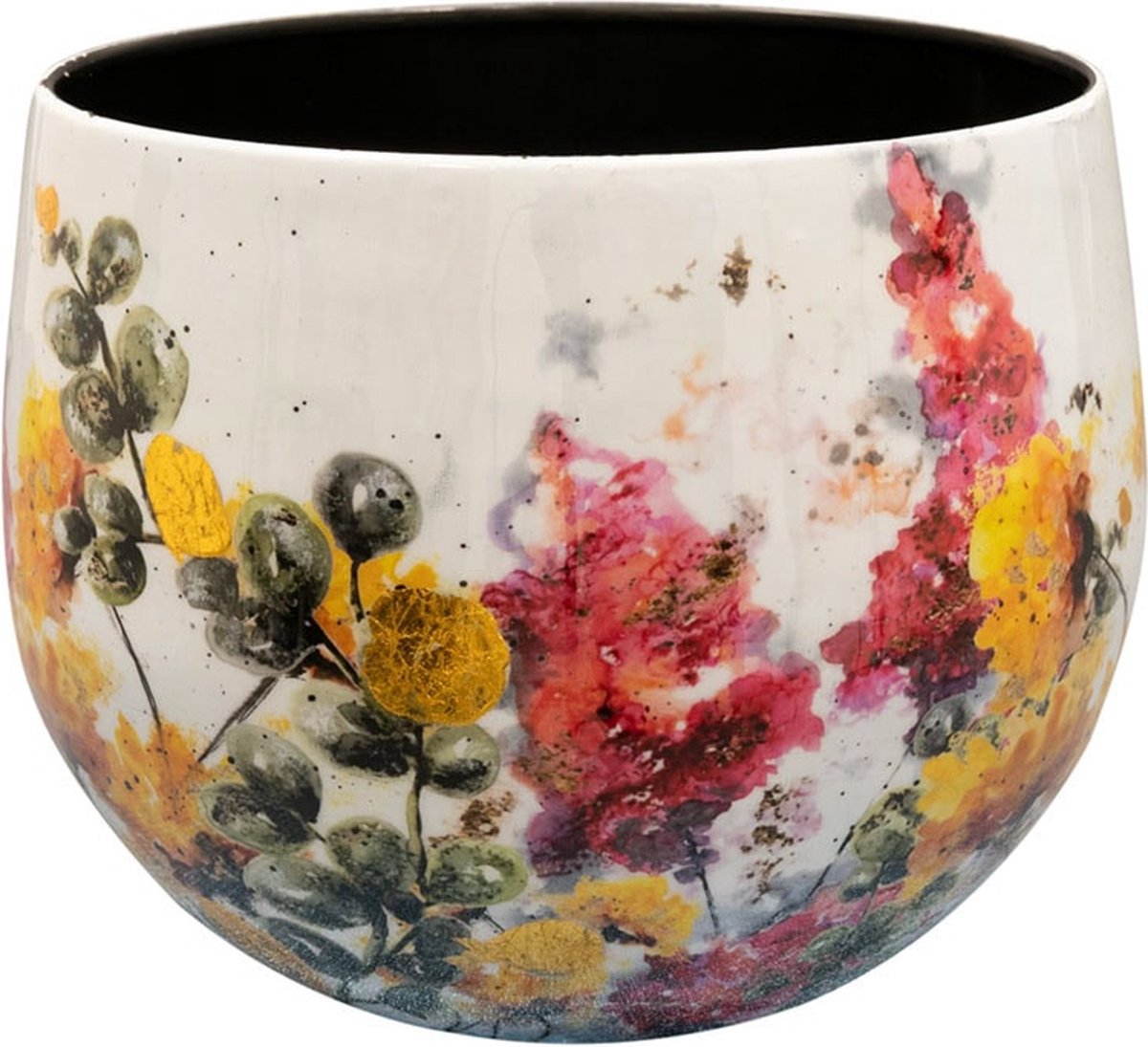 TS Collection - Bloempot Floral white - 21x16 - Metaal & Epoxy - Exclusieve woonitems voor binnen - Handgemaakt - Unieke print - Designed by Lammie