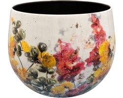 TS Collection - Bloempot Designed by Lammie - Floral white - 21x16 - Metaal & Epoxy - Exclusieve woonitems voor binnen - Handgemaakt - Unieke print - Designed by Lammie
