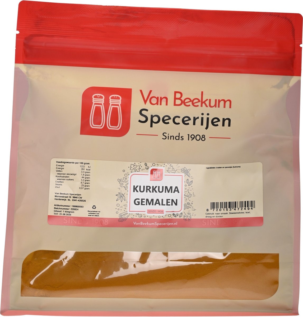 Goedkoopste Van Beekum Specerijen - Kurkuma Gemalen - 1 kilo (hersluitbare stazak