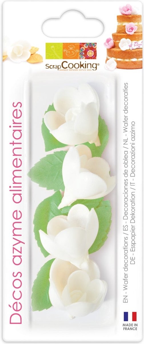 ScrapCooking Eetbare Papieren Decoratie Witte Roos & Blad set/10