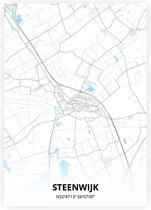 Steenwijk plattegrond - A2 poster - Zwart blauwe stijl