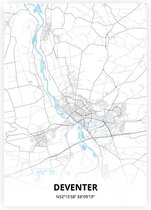 Deventer plattegrond - A4 poster - Zwart blauwe stijl